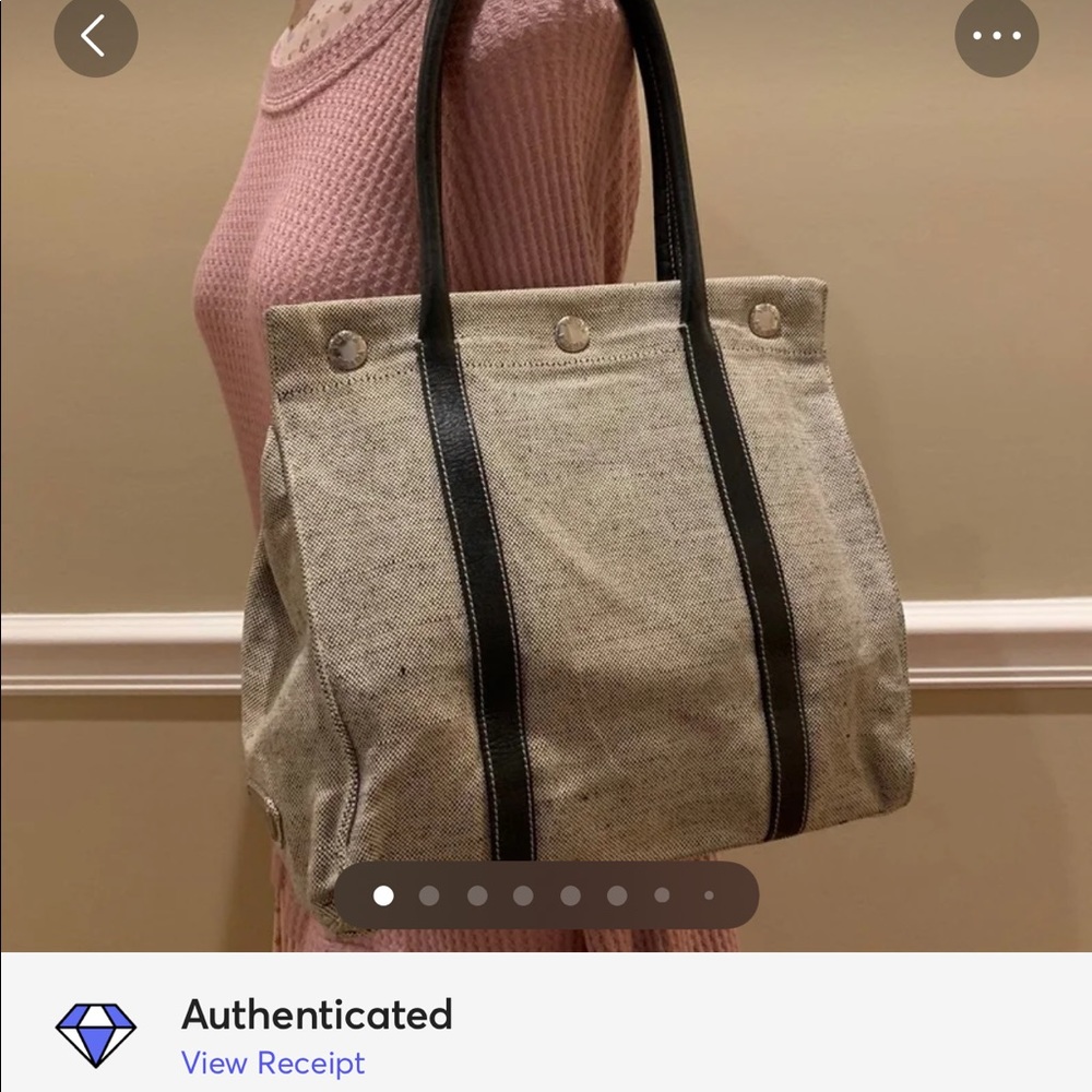 AUTH Prada White Blue Denim Leather Tote Bag